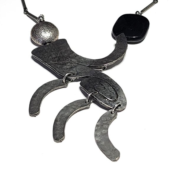Sylvie Germain black & pewter Modernist necklace - Picture 2 of 9